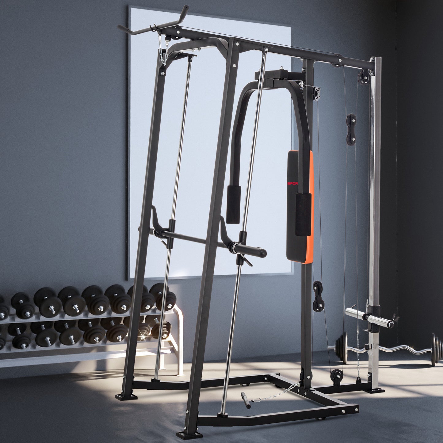 SPORTNOW 3 In 1 Smith Machine with Dual Cable Pulley System, Chest Press Station, 17-Level Squat Rack and Barbell Bar