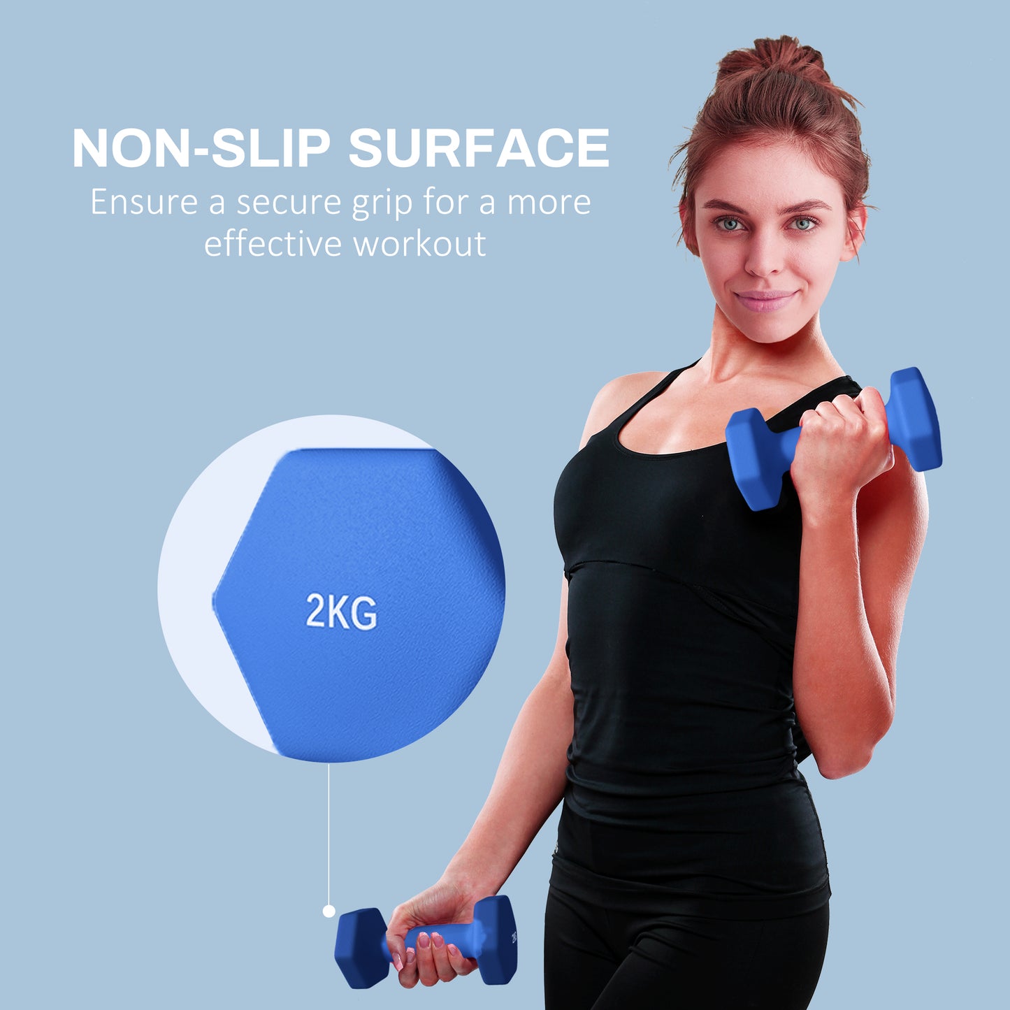 SPORTNOW 2 x 2kg Hexagonal Dumbbells Weights Set with Non-Slip Grip for Home Gym Workout