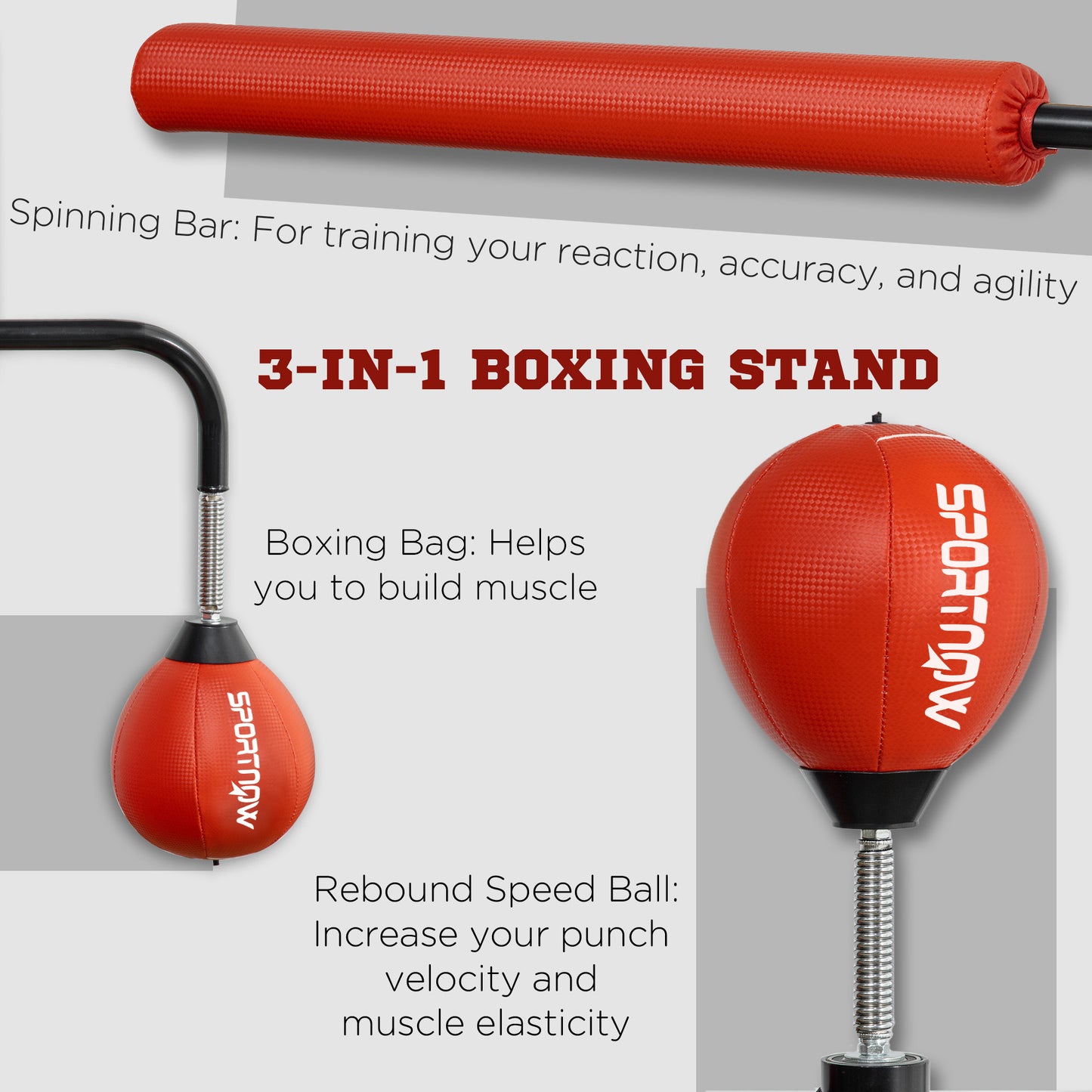 SPORTNOW Boxing Bag, Freestanding Punching Bag, with Reflex Bar, Speed Balls