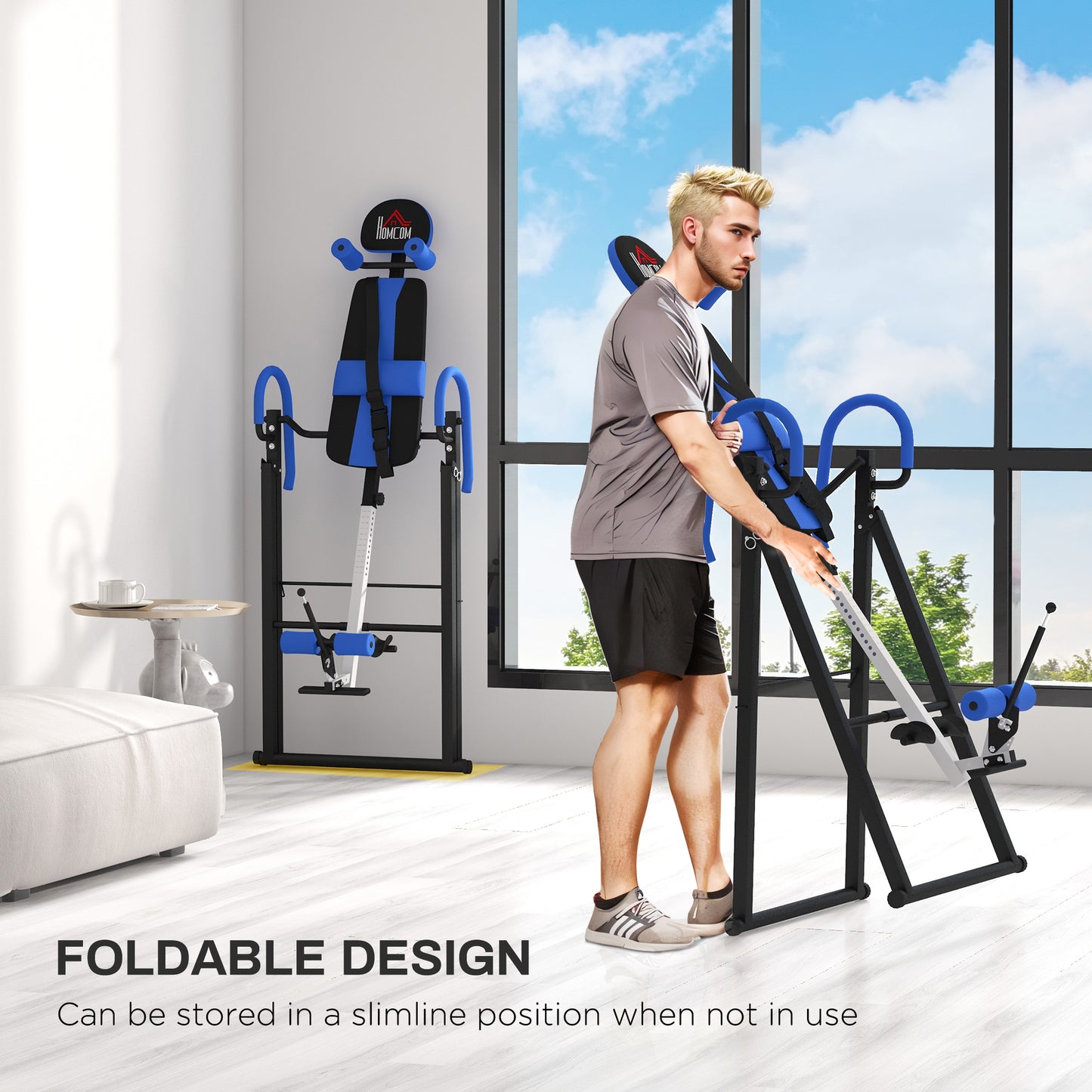 HOMCOM Gravity Inversion Table with Safety Belt Adjustable Hand Stand for Muscle Pain Relief