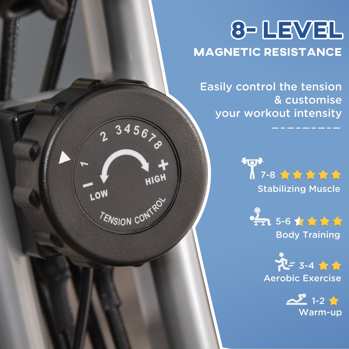 HOMCOM 2-in-1 Folding Exercise Bike with 8-Level Magnetic Resistance, Arm Resistance Band, Pulse Sensor