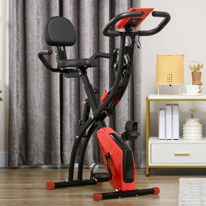 HOMCOM 2-in-1 Folding Exercise Bike with 8-Level Magnetic Resistance, Arm Resistance Band, Pulse Sensor