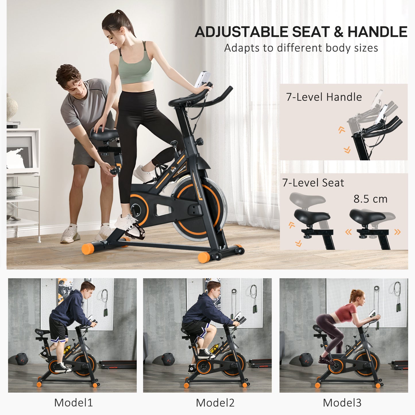 HOMCOM Exercise Bike, Indoor Cycling, with LCD Display, Heart Rate, Sensor