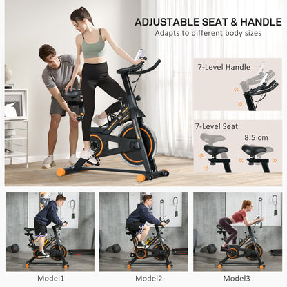 HOMCOM Exercise Bike, Indoor Cycling, with LCD Display, Heart Rate, Sensor