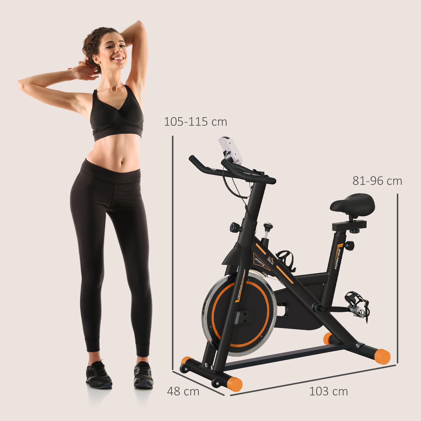 HOMCOM Exercise Bike, Indoor Cycling, with LCD Display, Heart Rate, Sensor