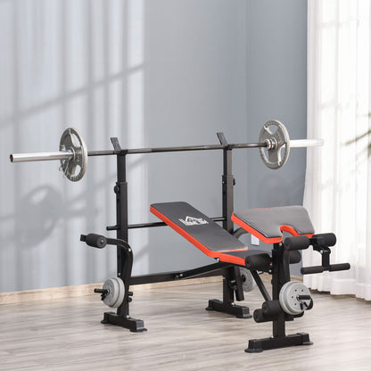 HOMCOM Adjustable Weight Bench with Leg Developer Barbell Rack for Weight Lifting and Strength Training Multifunctional Workout Station for Home Gym Fitness