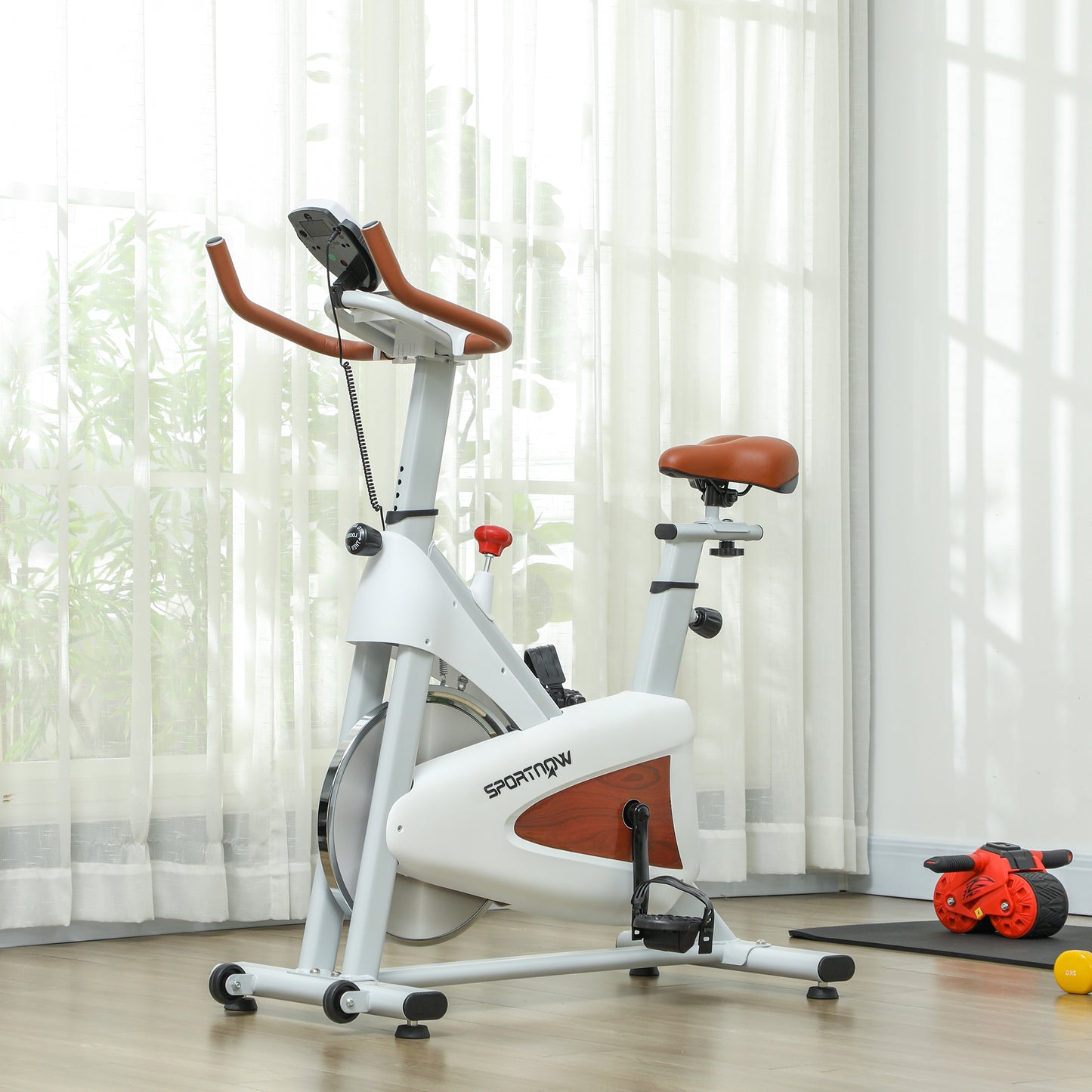 SPORTNOW Indoor Exercise Bike, Quiet Stationary Bike, Stylish Cycling Machine with Adjustable Seat and Resistance, LCD Monitor, Tablet Holder, for Home Gym Cardio Workout