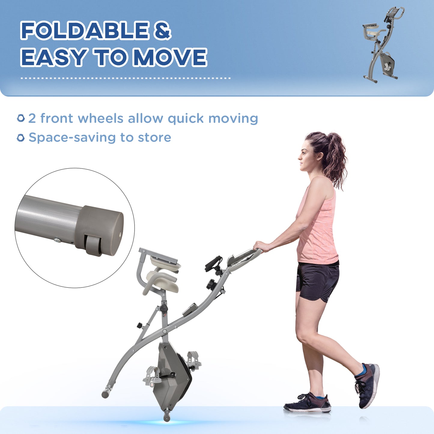 HOMCOM 2-in-1 Folding Exercise Bike with 8-Level Magnetic Resistance, Arm Resistance Band, Pulse Sensor