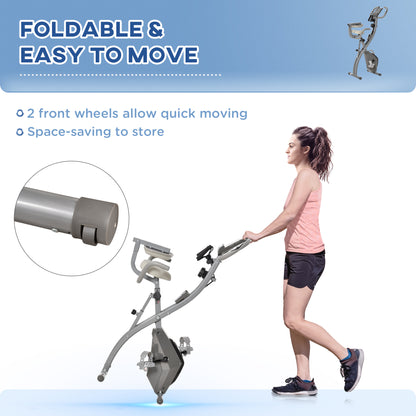 HOMCOM 2-in-1 Folding Exercise Bike with 8-Level Magnetic Resistance, Arm Resistance Band, Pulse Sensor