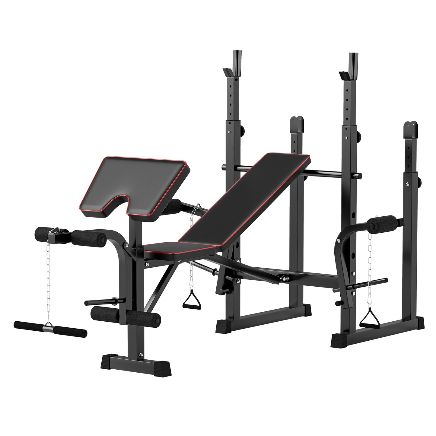 SPORTNOW Folding Weight Bench with Two Barbell Racks, Leg Curl Machine, Preacher Curl Bench, Black