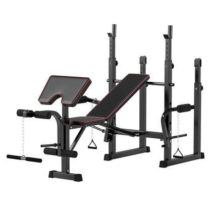SPORTNOW Folding Weight Bench with Two Barbell Racks, Leg Curl Machine, Preacher Curl Bench, Black