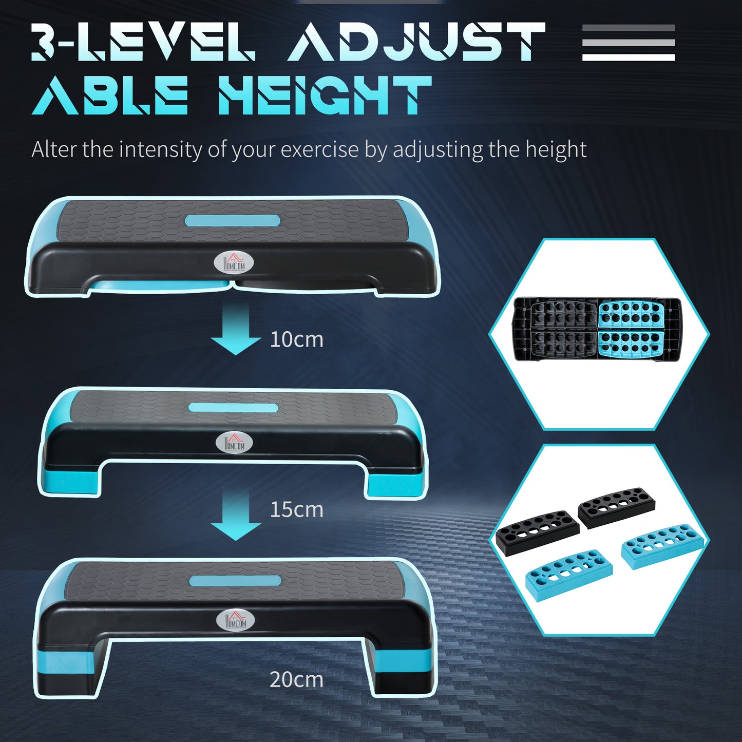 HOMCOM Aerobic Step with 3-Level Adjustable Heights for Home, Office Exercise