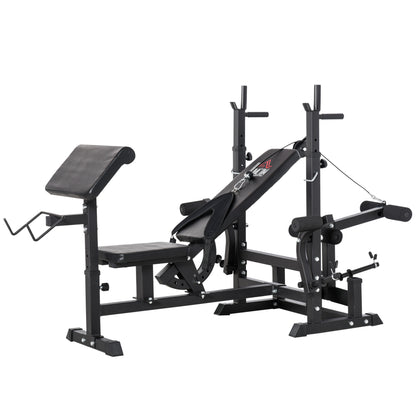 HOMCOM Multi-Exercise Full-Body Weight Rack with Bench Press, Leg Extension, Chest Fly Resistance Band & Preacher Curl