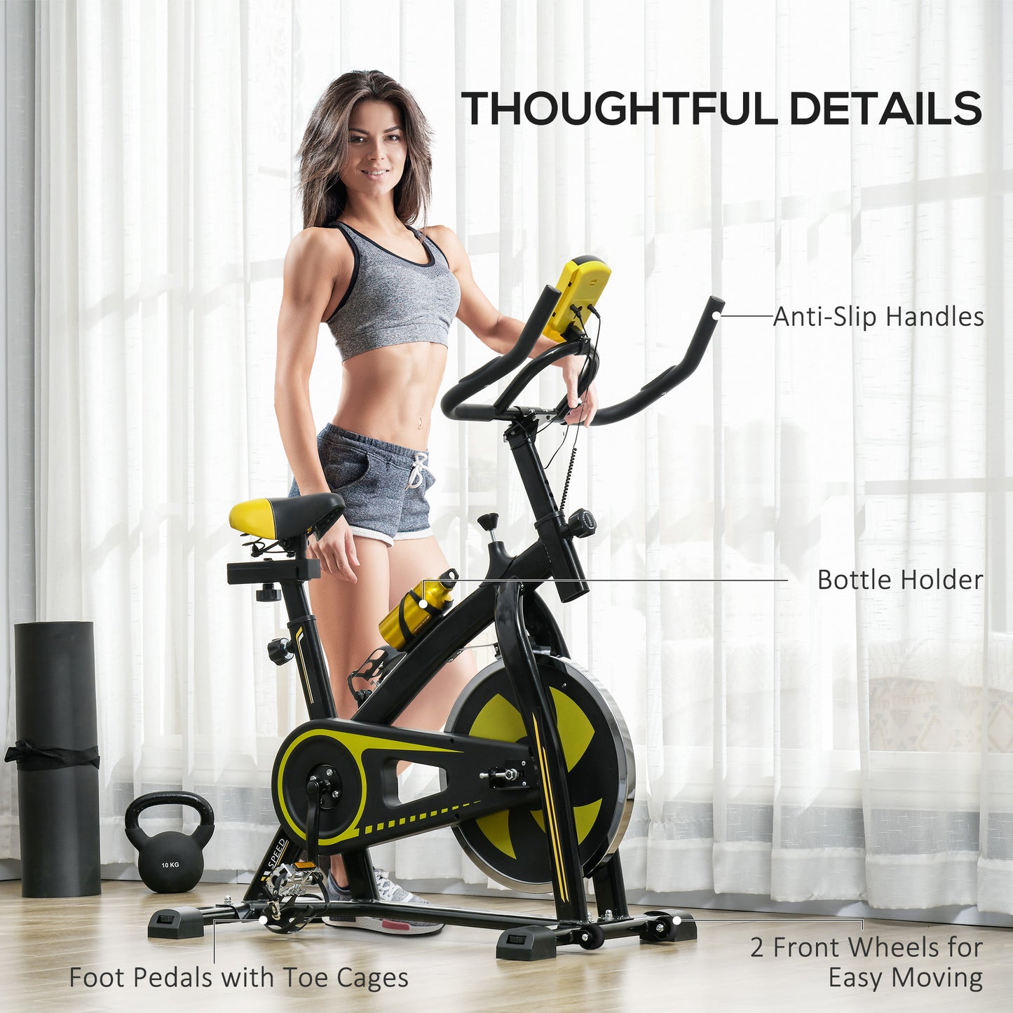 SPORTNOW Exercise Bike, Indoor Stationary Bike, Cycling Machine with Adjustable Seat and Resistance for Home Gym Workout