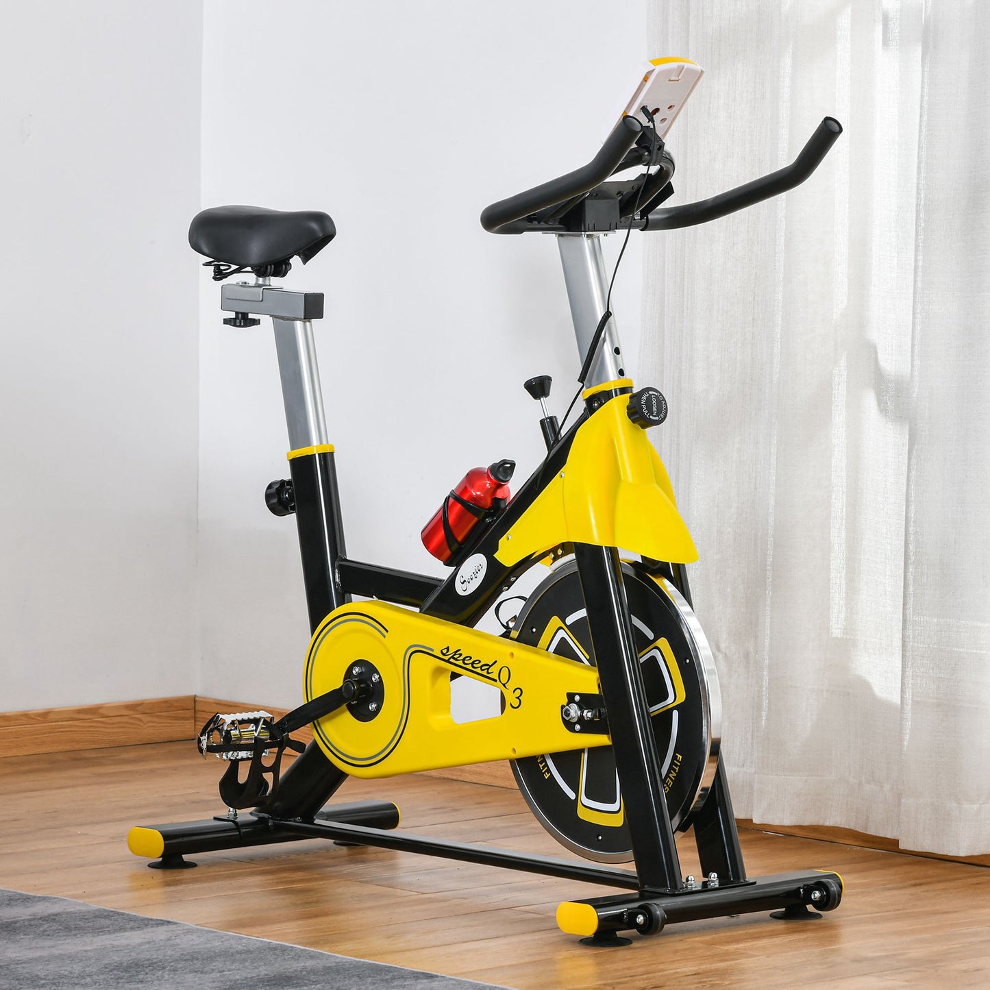 HOMCOM Exercise Bike, with 6kg Flywheel Belt Drive, Adjustable Resistance, LCD Display - Yellow