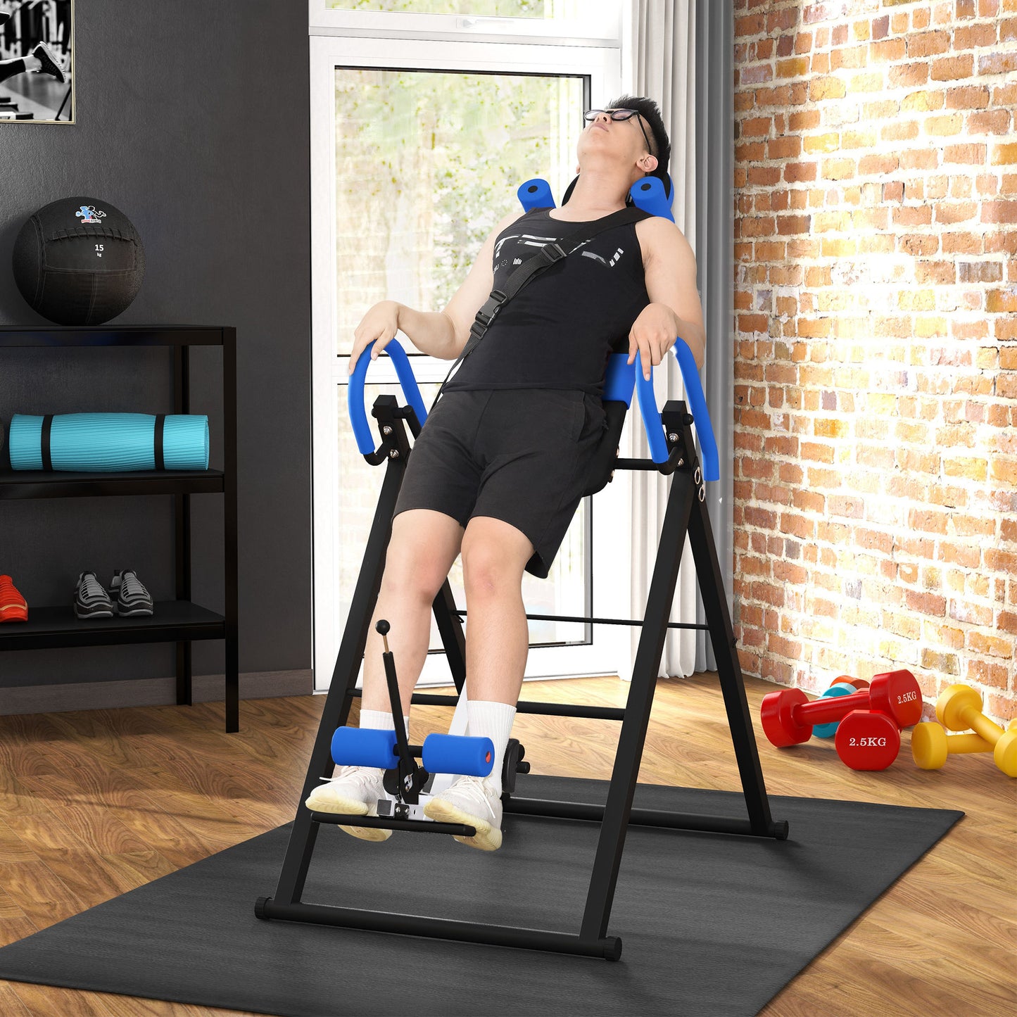 HOMCOM Gravity Inversion Table with Safety Belt Adjustable Hand Stand for Muscle Pain Relief