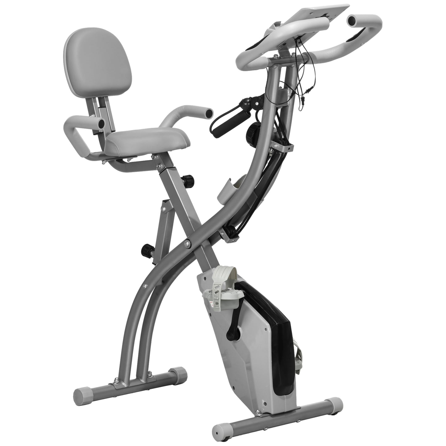 HOMCOM 2-in-1 Folding Exercise Bike with 8-Level Magnetic Resistance, Arm Resistance Band, Pulse Sensor