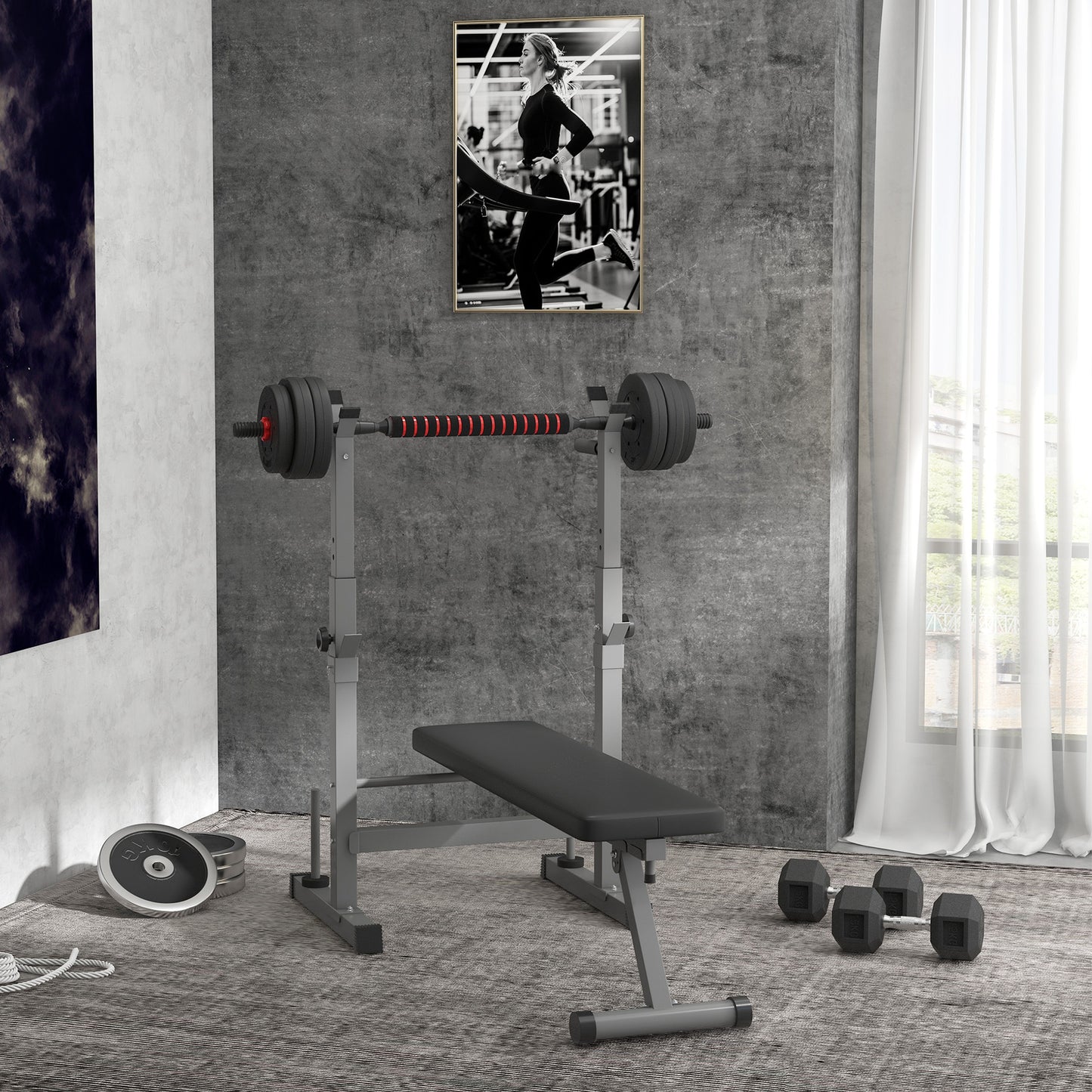 HOMCOM Adjustable Weight Bench, Foldable Bench, with Barbell Rack