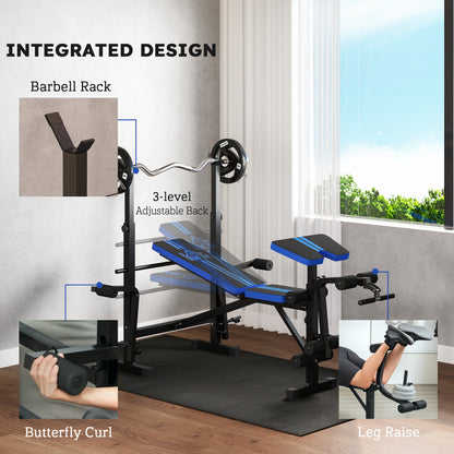 HOMCOM Adjustable Weight Bench with Leg Developer Barbell Rack for Weight Lifting and Strength Training Multifunctional Workout Station for Home Gym Fitness