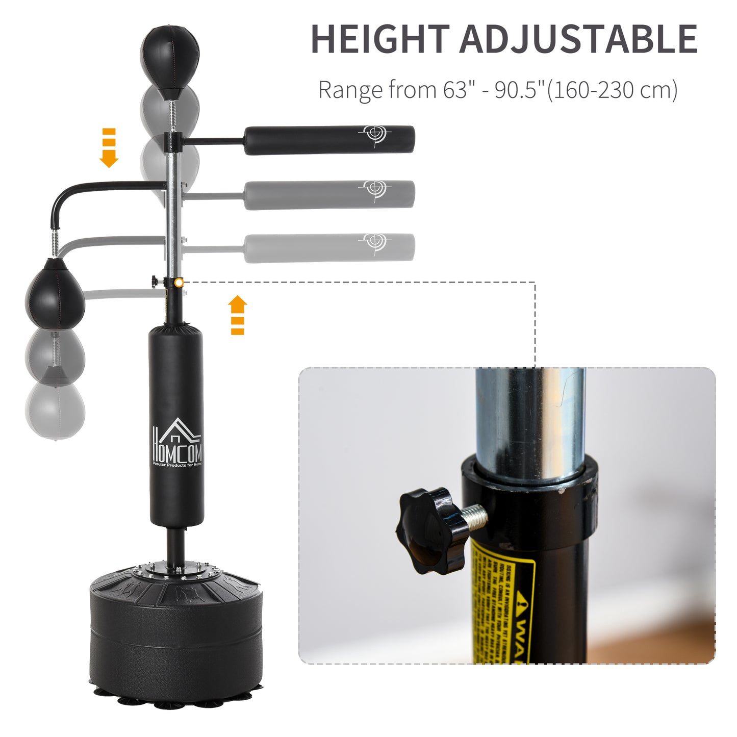 HOMCOM 3-in-1 Boxing Punching Bag, Freestanding with 2 Speed Bals, 360° Reflex Bar, 160-230cm Adjustable Height