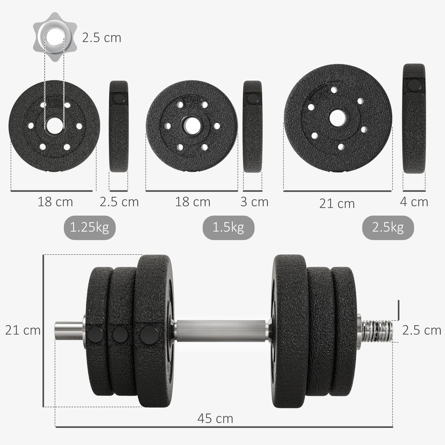 HOMCOM 25KG Adjustable Weights Dumbbells Set, Dumbbell Hand Weights for Home Office Gym Body Fitness Lifting Training
