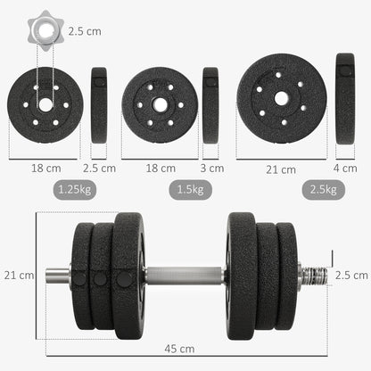 HOMCOM 25KG Adjustable Weights Dumbbells Set, Dumbbell Hand Weights for Home Office Gym Body Fitness Lifting Training