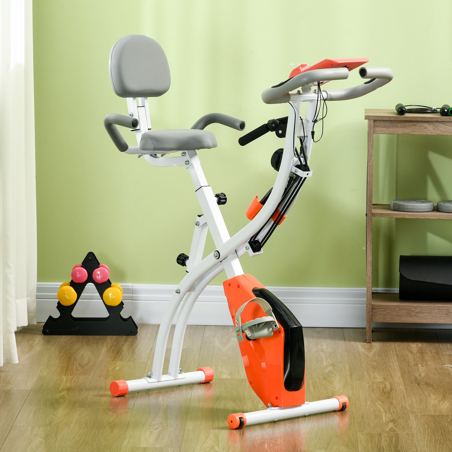 HOMCOM 2-in-1 Folding Exercise Bike with 8-Level Magnetic Resistance, Arm Resistance Band, Pulse Sensor