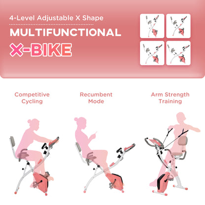 HOMCOM 2-in-1 Folding Exercise Bike with 8-Level Magnetic Resistance, Arm Resistance Band, Pulse Sensor