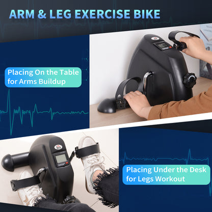 HOMCOM Mini Exercise Bike, Portable Pedal Exerciser, Under Desk Bike with LCD Display for Legs and Arms Training