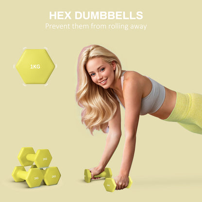 SPORTNOW 2 x 1kg Hexagonal Dumbbells Weights Set with Non-Slip Grip for Home Gym Workout