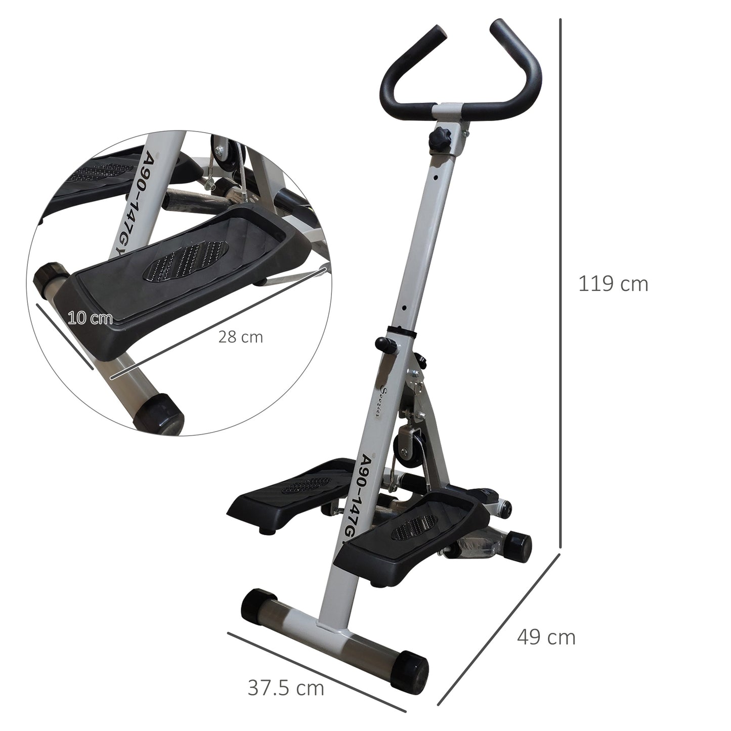 HOMCOM Stepper w/ Handle Hand Grip Workout Fitness Machine For Fitness Aerobic Exercise Home Gym