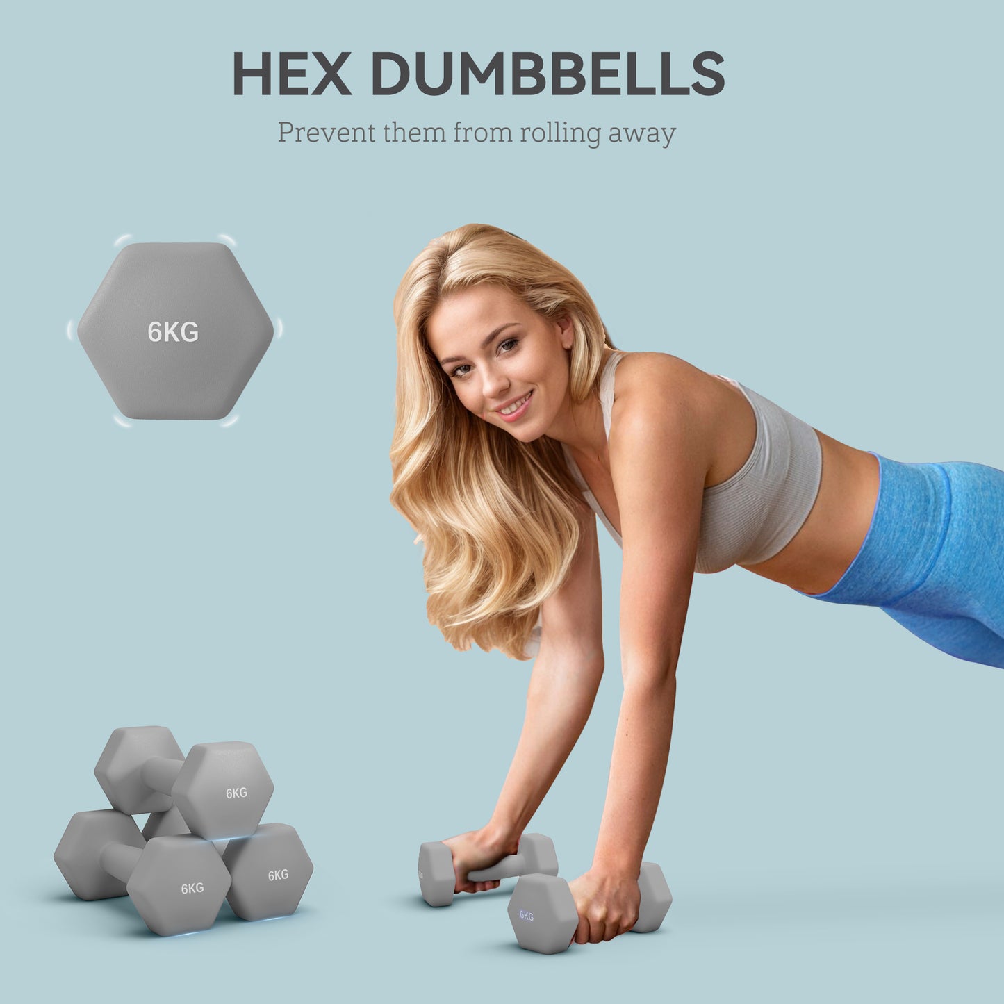 SPORTNOW 2 x 6kg Hexagonal Dumbbells Weights Set with Non-Slip Grip for Home Gym Workout