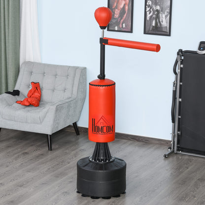 HOMCOM 155-205cm 3-IN-1 Freestanding Boxing Punching Bag Stand, Boxing Speed Trainer with Rotating Flexible Arm, Speed Ball, Fillable Base