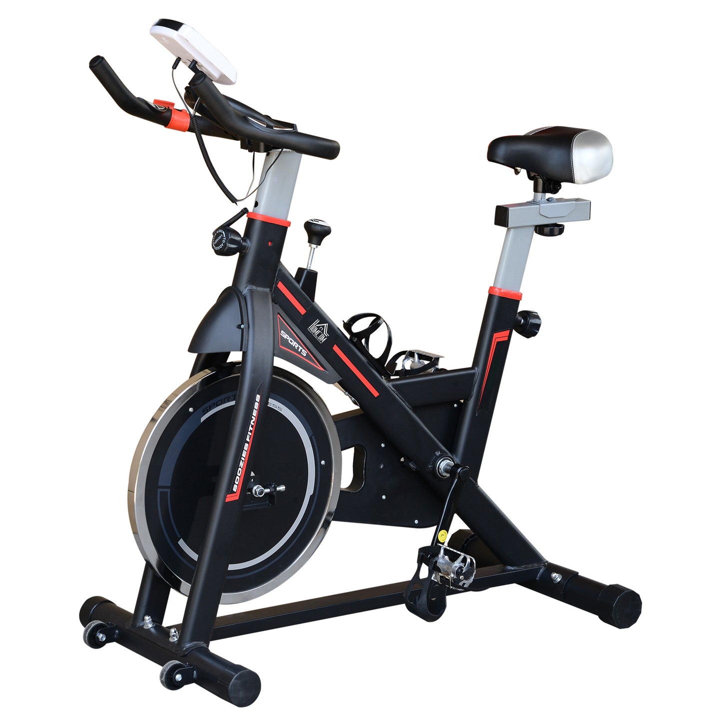 HOMCOM Exercise Bike, Indoor Cycling, with LCD Display, Heart Rate, Sensor