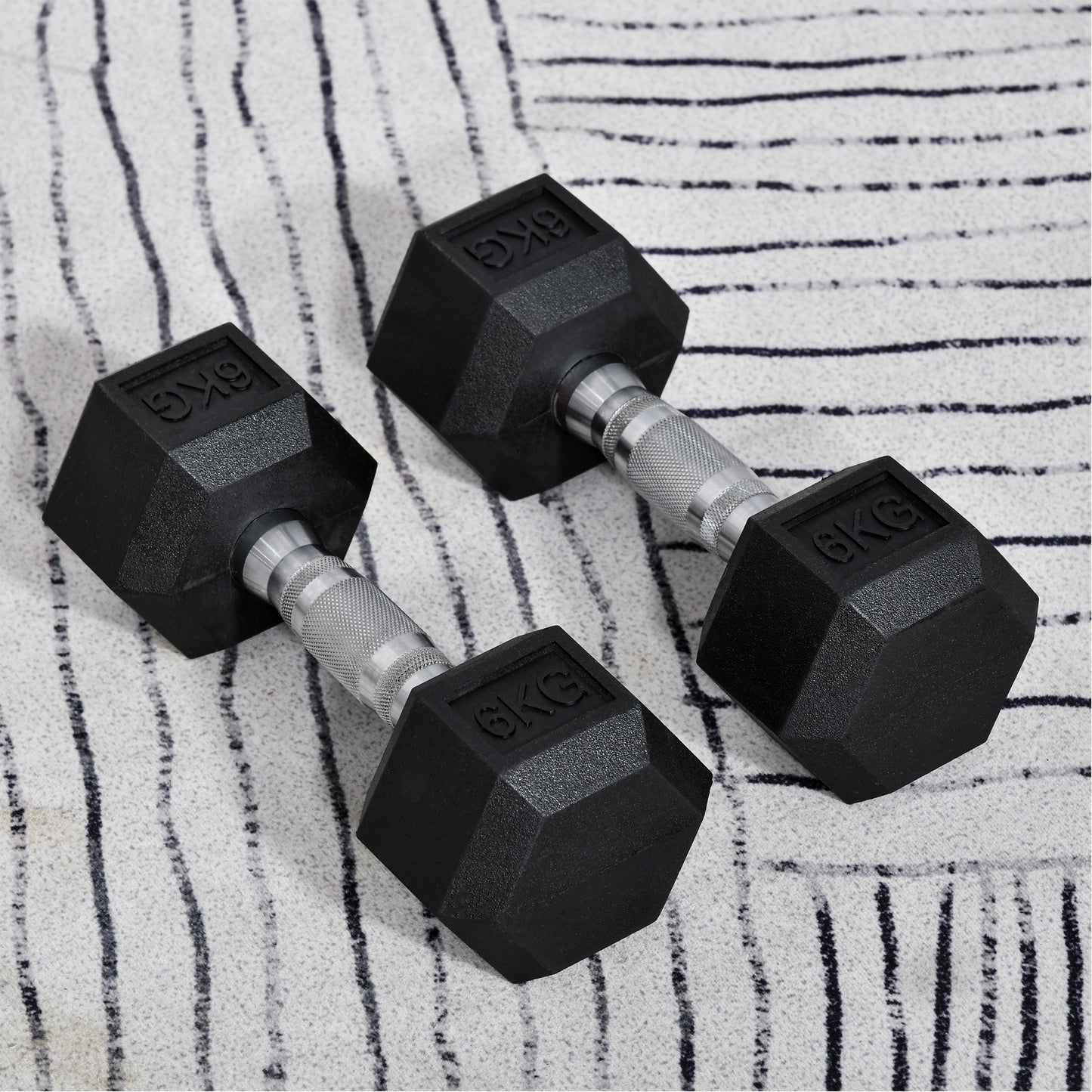 HOMCOM 2x6kg Hex Dumbbells Set Rubber Dumbbells Weight Lifting Equipment Fitness Home Gym