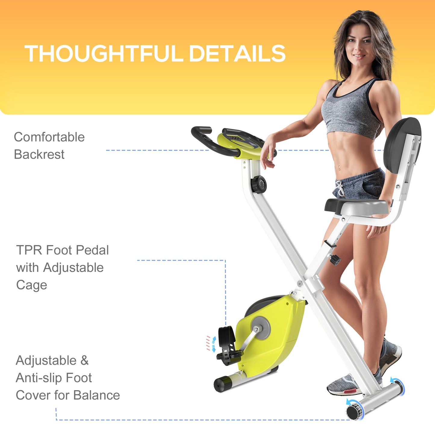 HOMCOM Folding Exercise Bike, Fitness Bicycle Indoor Trainer, 8-Level Magnetic Resistance Adjustable, with LCD Monitor, Pulse Sensor