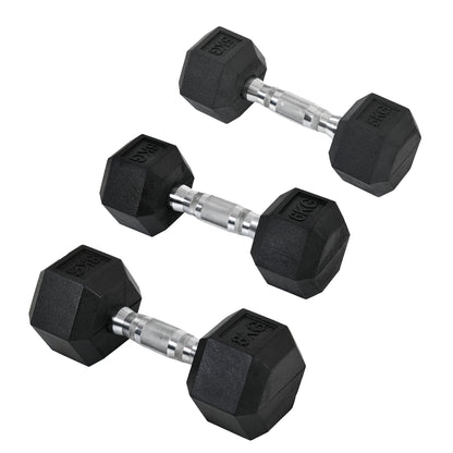 HOMCOM Rubber Dumbbell Set Sports Hex Weight Sets Home Gym Fitness Lift Strength Training Exercise 2 x 5kg, 2 x 6kg, 2 x 8kg