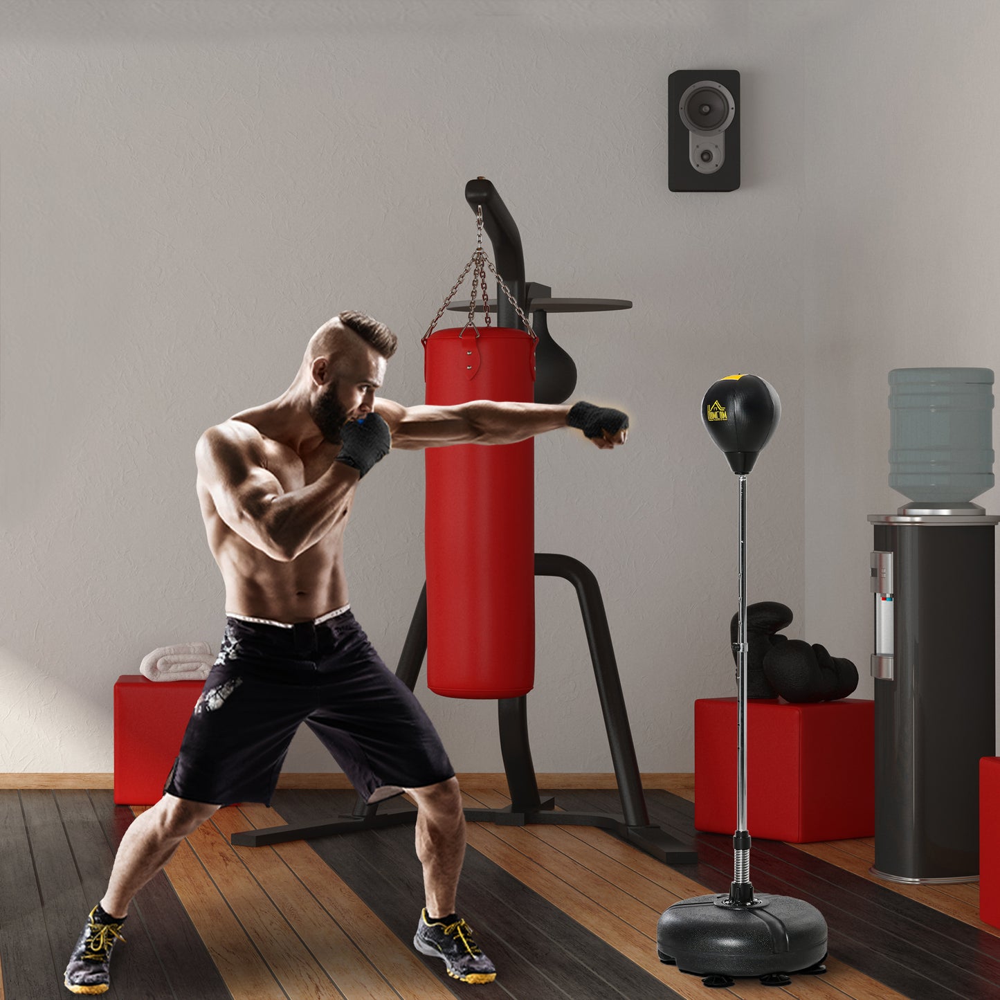 HOMCOM Punching Bag with Stand, Free Standing Boxing Bag Set, Speed Bag with Speedball Adjustable Height from 133cm to 151cm for Teens