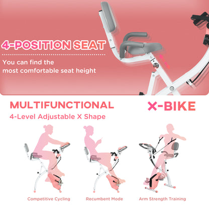 HOMCOM 2-in-1 Folding Exercise Bike with 8-Level Magnetic Resistance, Arm Resistance Band, Pulse Sensor