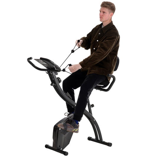 HOMCOM 2-in-1 Folding Exercise Bike with 8-Level Magnetic Resistance, Arm Resistance Band, Pulse Sensor