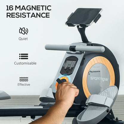 SPORTNOW Rowing Machine, 16-Level Magnetic Rower Machine with LCD Monitor and Phone Holder