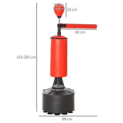 HOMCOM 155-205cm 3-IN-1 Freestanding Boxing Punching Bag Stand, Boxing Speed Trainer with Rotating Flexible Arm, Speed Ball, Fillable Base