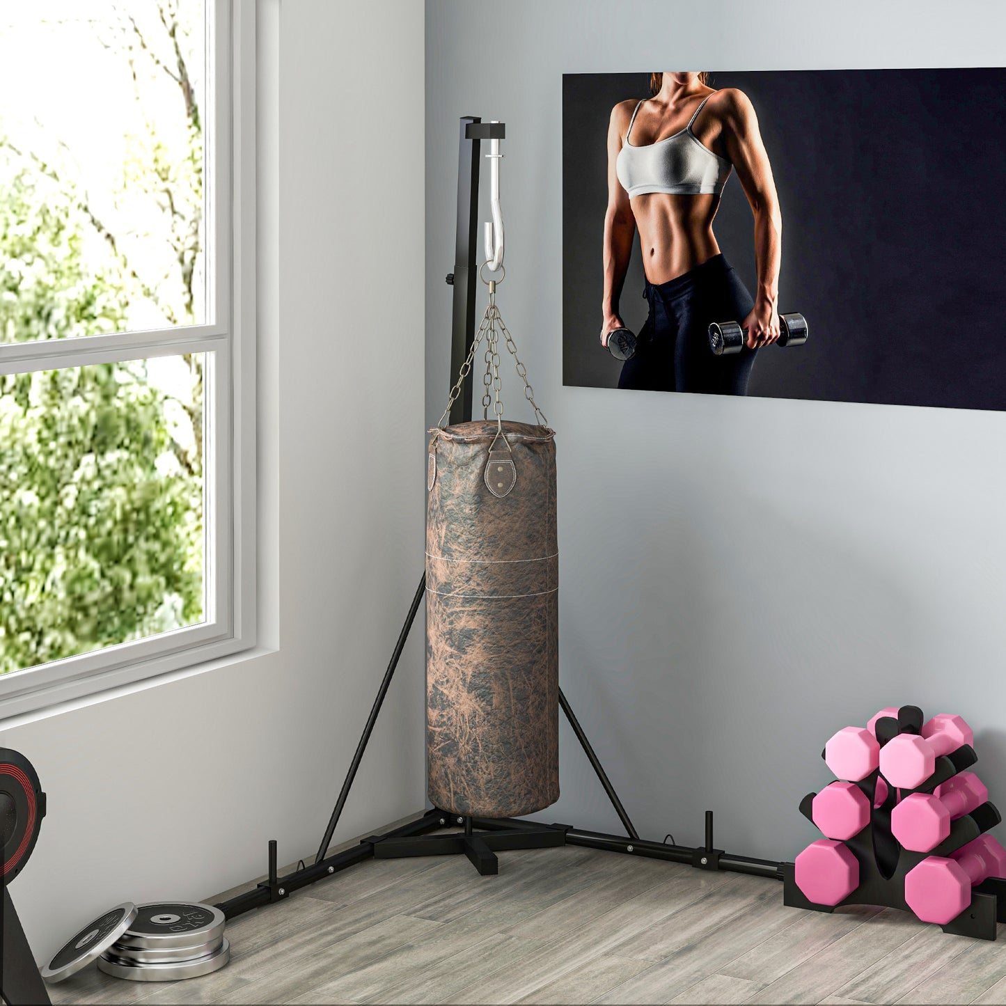 SPORTNOW Foldable Punch Bag Stand for Heavy Bag, Speed Bag, Freestanding and Adjustable - Black