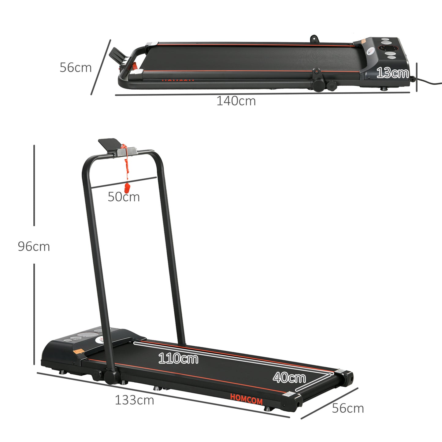 HOMCOM Foldable Walking Treadmill, with LED Display and Wheels, for Home, Office & Fitness Studio