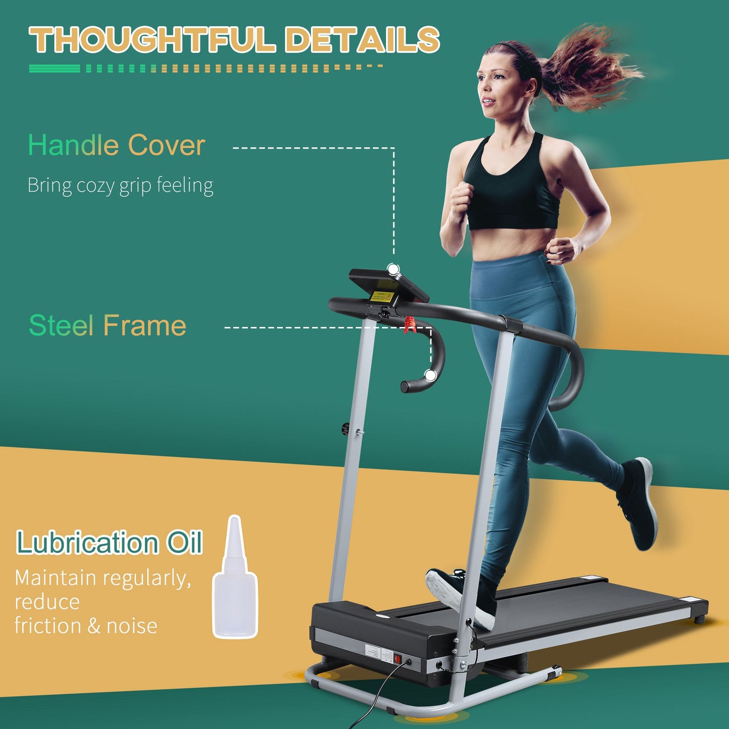 HOMCOM 1.25HP Motorised Electric Treadmill, 10km/h Folding Running Machine, Gym Fitness Exercise with LCD Monitor