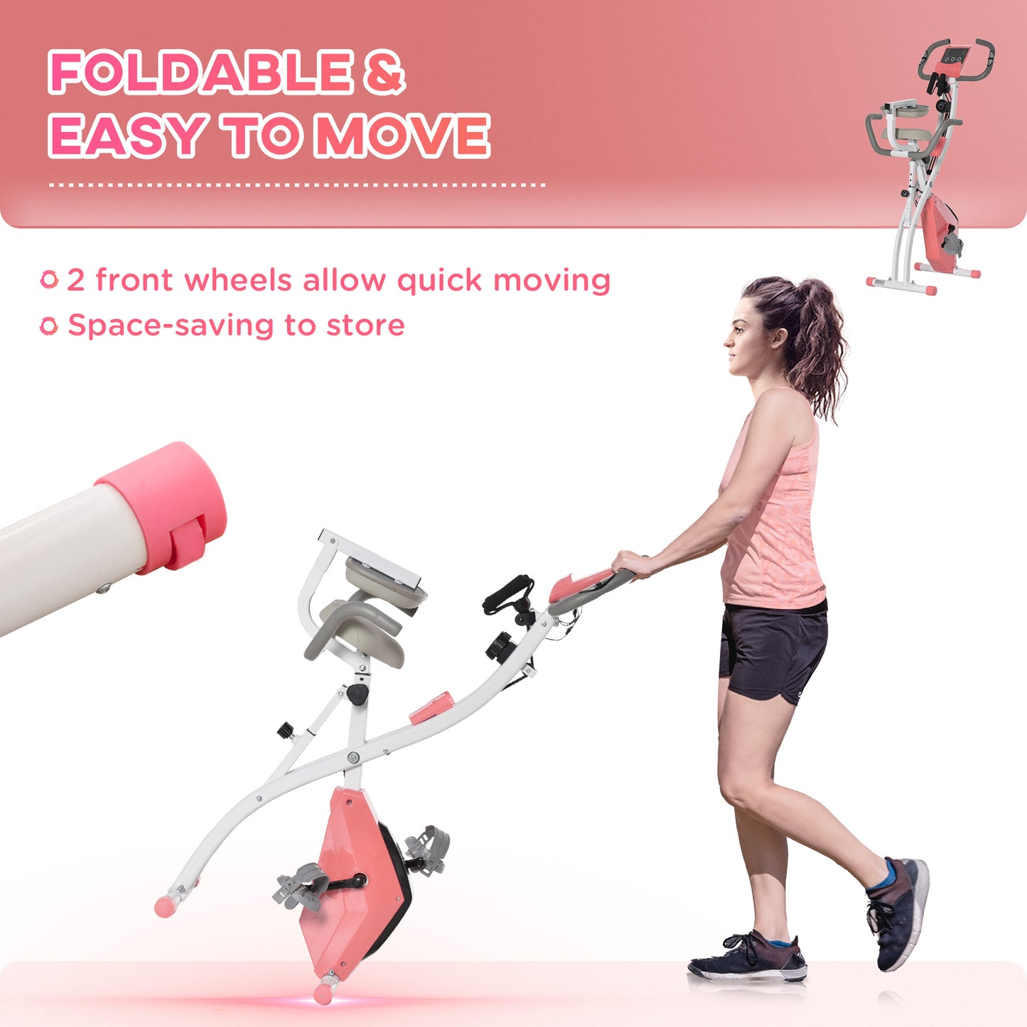 HOMCOM 2-in-1 Folding Exercise Bike with 8-Level Magnetic Resistance, Arm Resistance Band, Pulse Sensor
