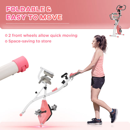 HOMCOM 2-in-1 Folding Exercise Bike with 8-Level Magnetic Resistance, Arm Resistance Band, Pulse Sensor