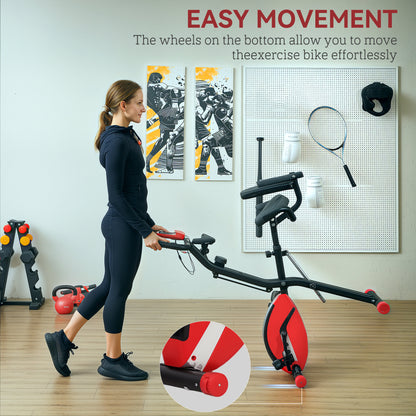 SPORTNOW 5-In-1 Folding Exercise Bike with Arm Workout Bands, Quiet 8-Level Magnetic Resistance Foldable Exercise Bike with LCD, Tablet Holder, Hand Pulse Sensor for Home Use Indoor Cycling