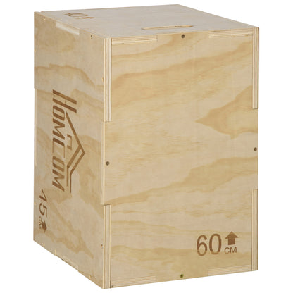 HOMCOM 3-in-1 Wooden Plyo Box, Plyometric Jump Box with Handle Openings for Home Gym, Workout Training, Natural