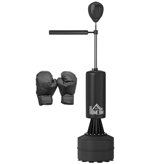 HOMCOM 155-205cm 3-IN-1 Freestanding Boxing Punching Bag Stand, Boxing Speed Trainer with Rotating Flexible Arm, Speed Ball, Fillable Base